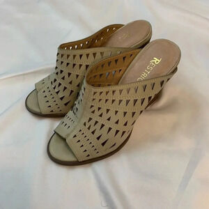 RESTRICTED open toe mules